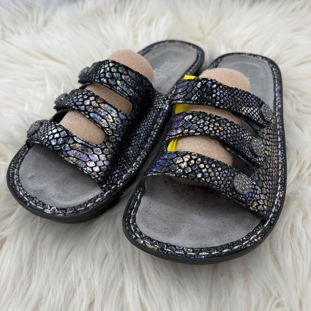 Alegria Glimmer Glam Sandals 3-Strap Black Iridescent Gems Spar 40EU 9US Slip-on